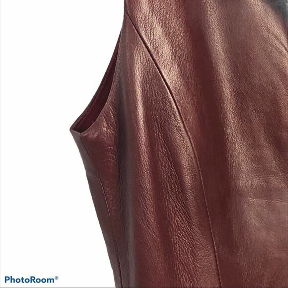 Beckley By Mellissa Mila Oxblood Leather Pleated Mini Dress Sleeveless Luxury - Picture 11 of 14